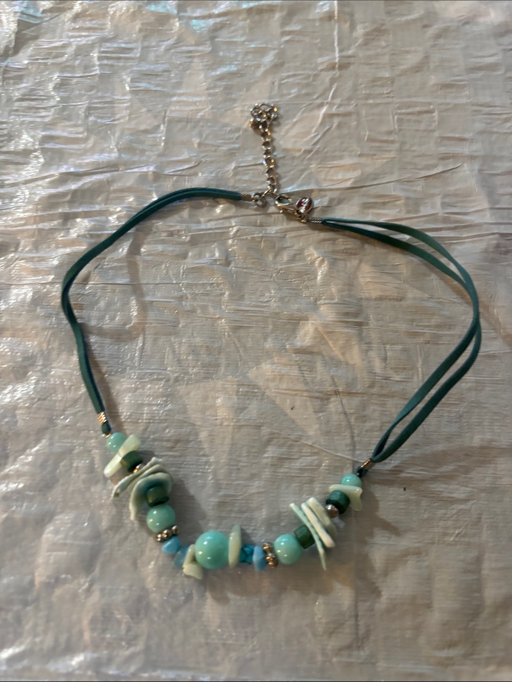 Teal Beaded Layered Necklace with Mixed Beads